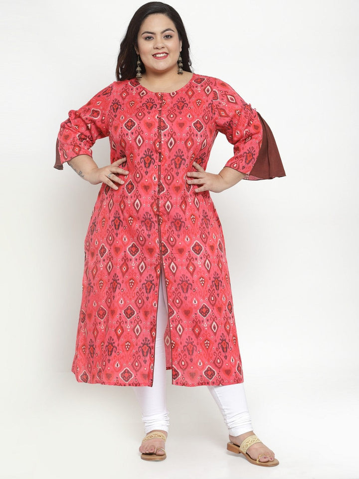 Pink Printed Straight Kurta