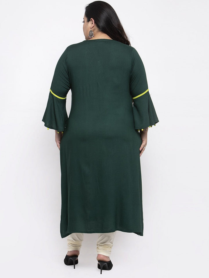 plusS Women Green Yoke Design Straight Kurta