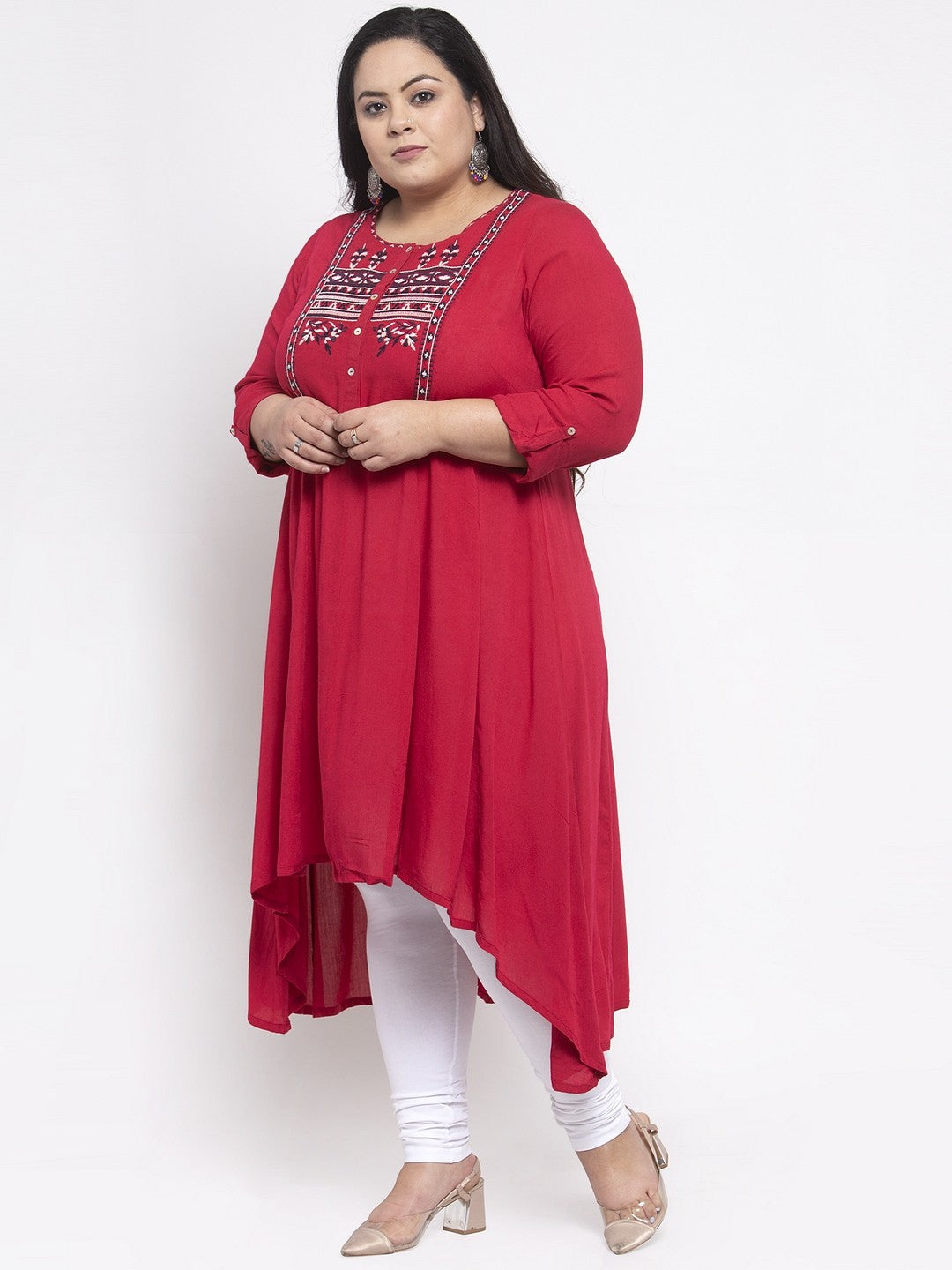 Red Yoke Design Anarkali Kurta