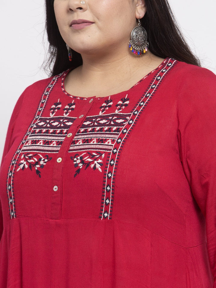 Red Yoke Design Anarkali Kurta