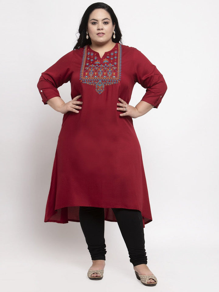 plusS Women Plus Size Maroon Yoke Design A-Line Kurta