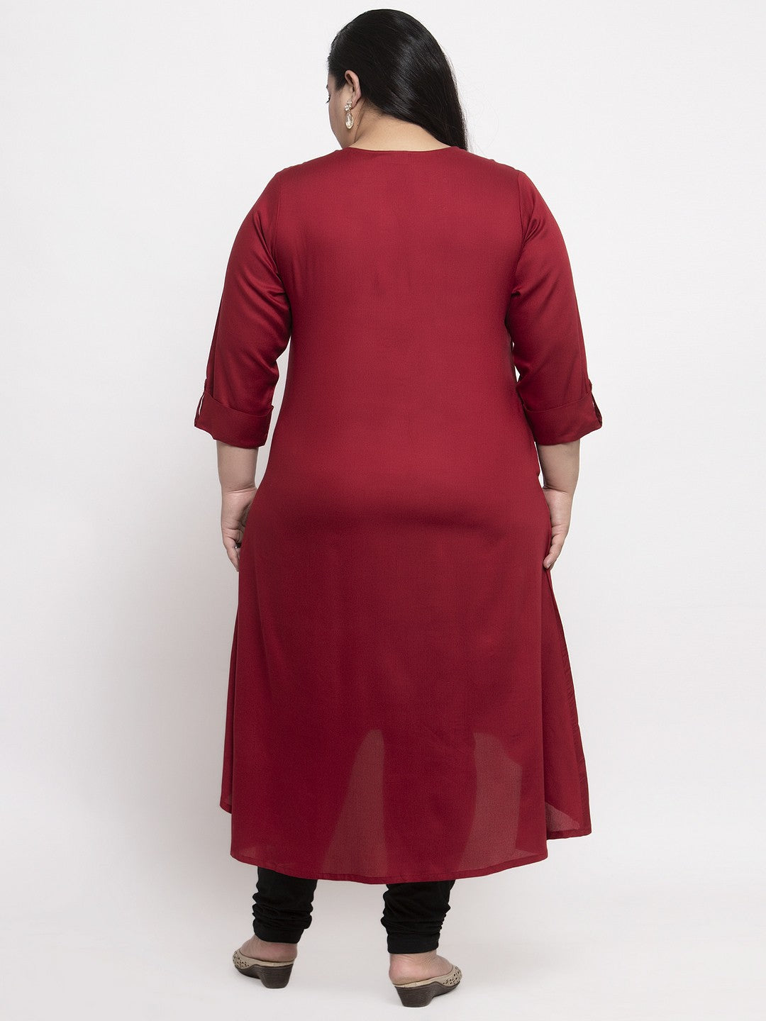 plusS Women Plus Size Maroon Yoke Design A-Line Kurta