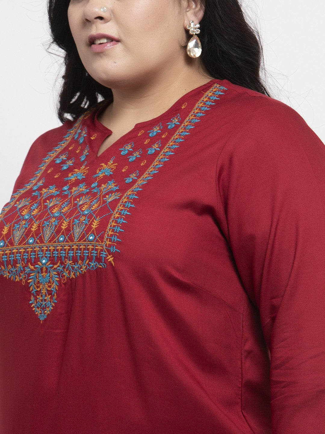 plusS Women Plus Size Maroon Yoke Design A-Line Kurta