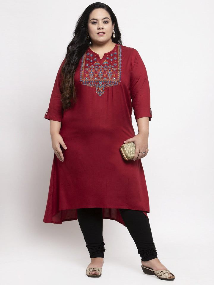 plusS Women Plus Size Maroon Yoke Design A-Line Kurta