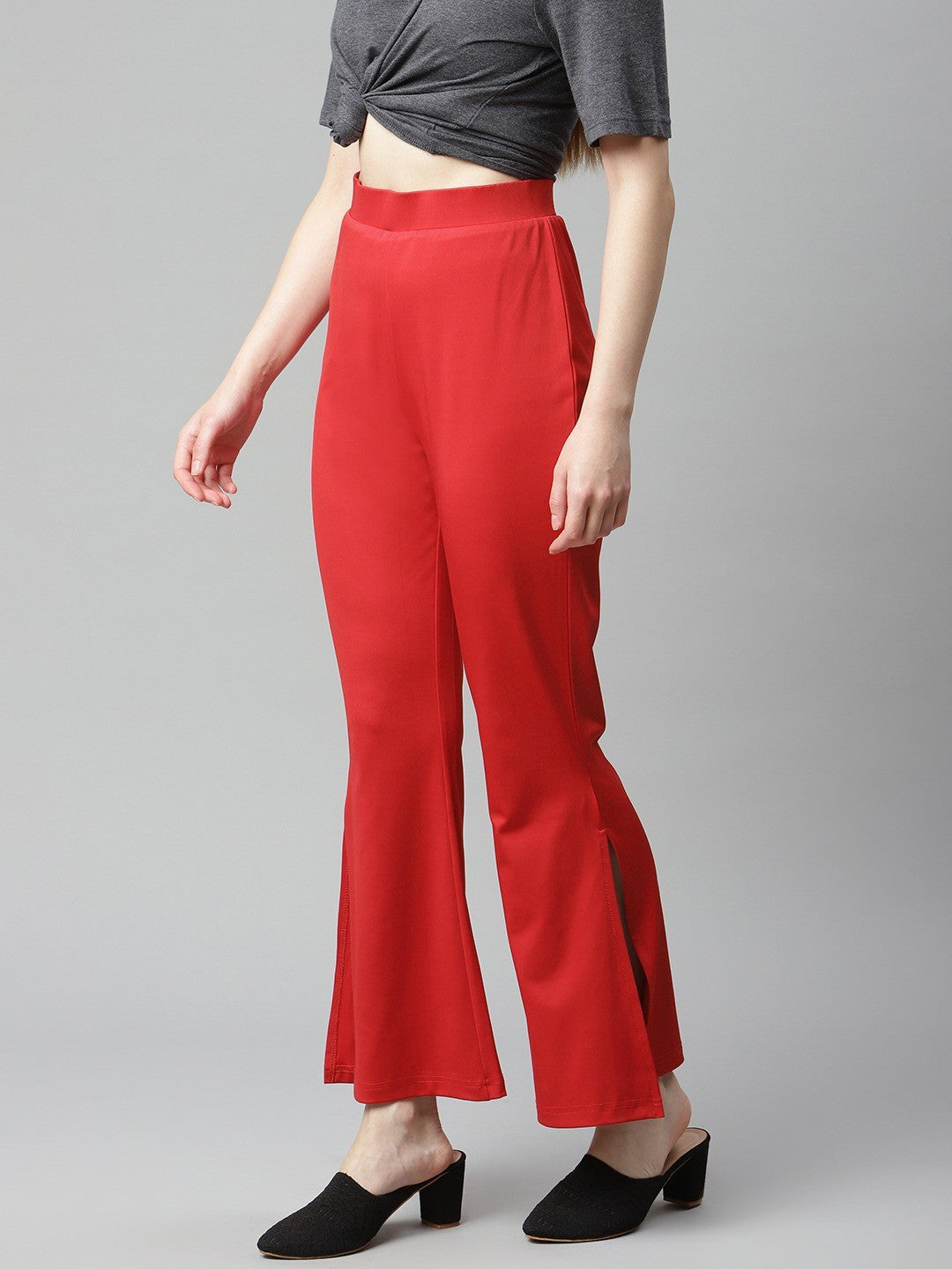 plusS Women Red Solid Bootcut Trousers