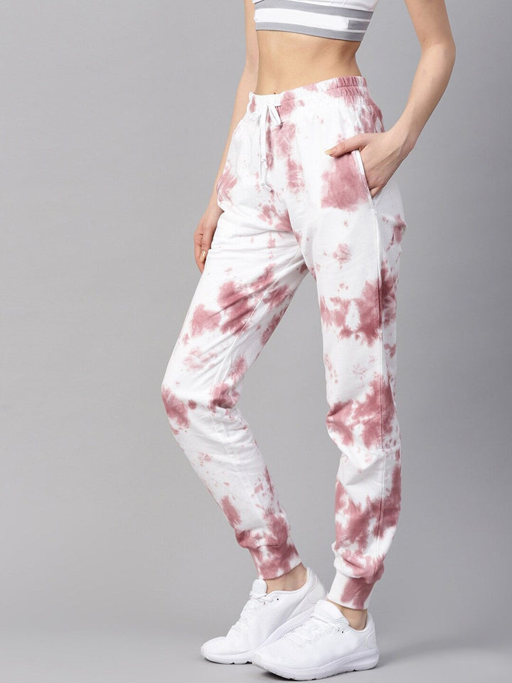 PlusS Women White  Pink Solid Tiedye Straight-fit Joggers