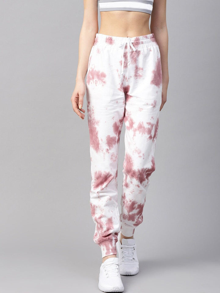 PlusS Women White  Pink Solid Tiedye Straight-fit Joggers