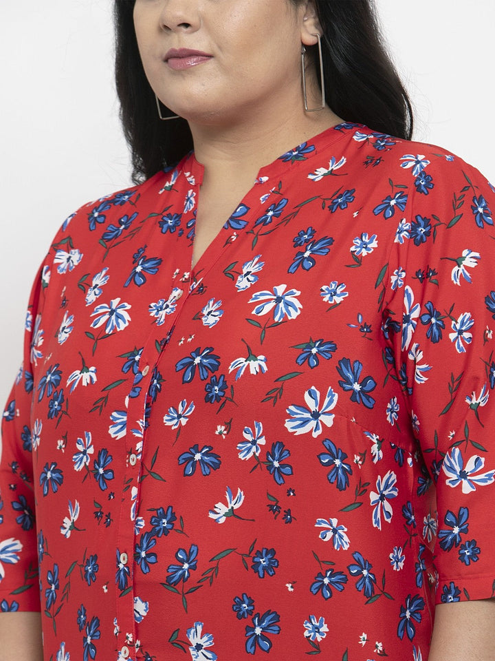 plusS Women Red  Blue Printed Tunic