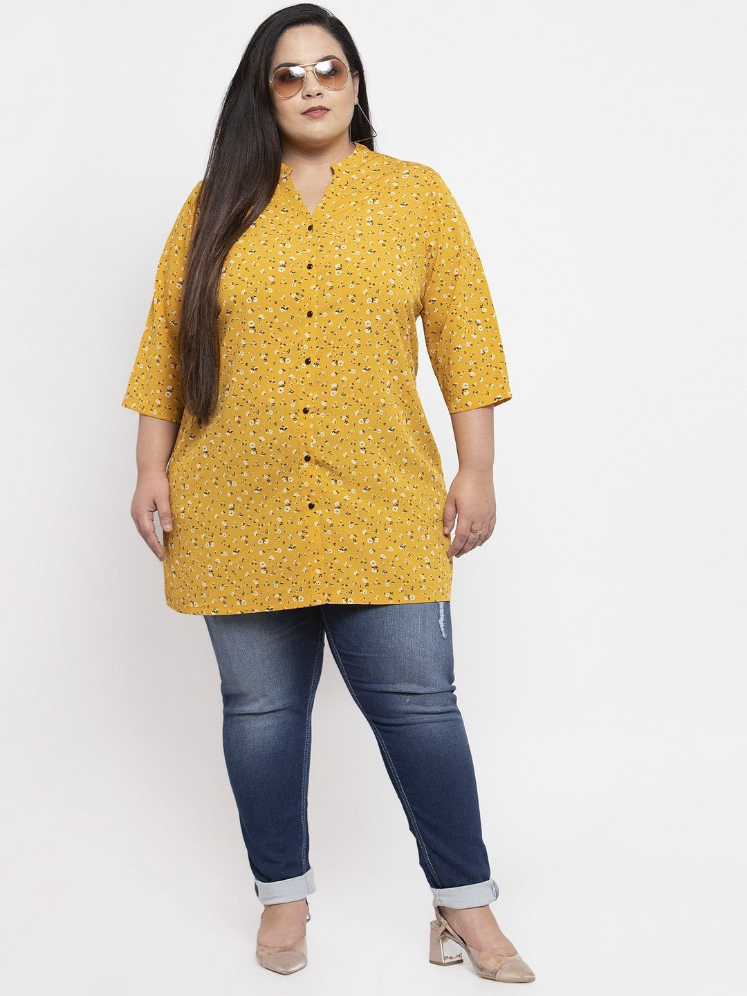 plusS Women Yellow Printed Tunic