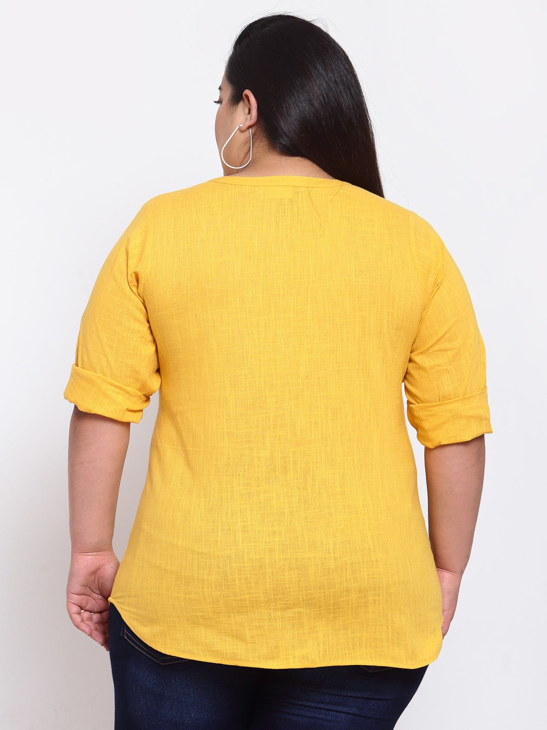 plusS Yellow Mandarin Collar Cotton Shirt Style Top