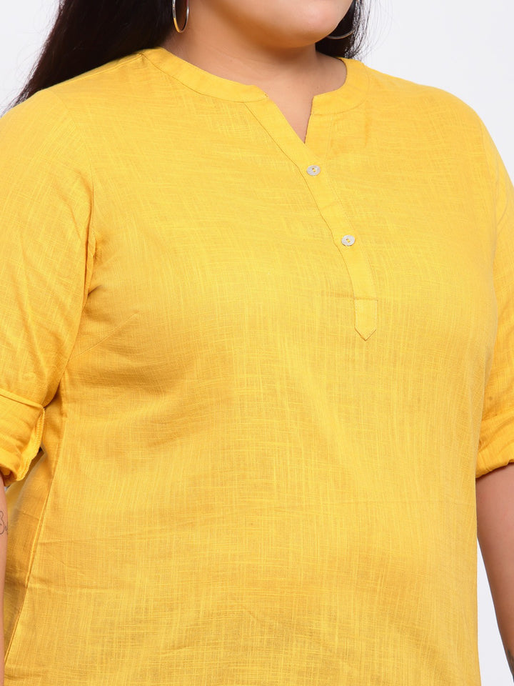 plusS Yellow Mandarin Collar Cotton Shirt Style Top