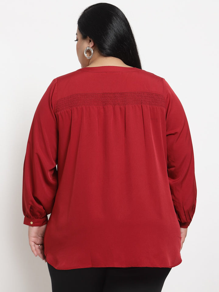 plusS Red Plusize Mandarin Collar Top