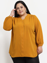plusS Women Plus Size Mustard Yellow Cuffed Sleeves Top
