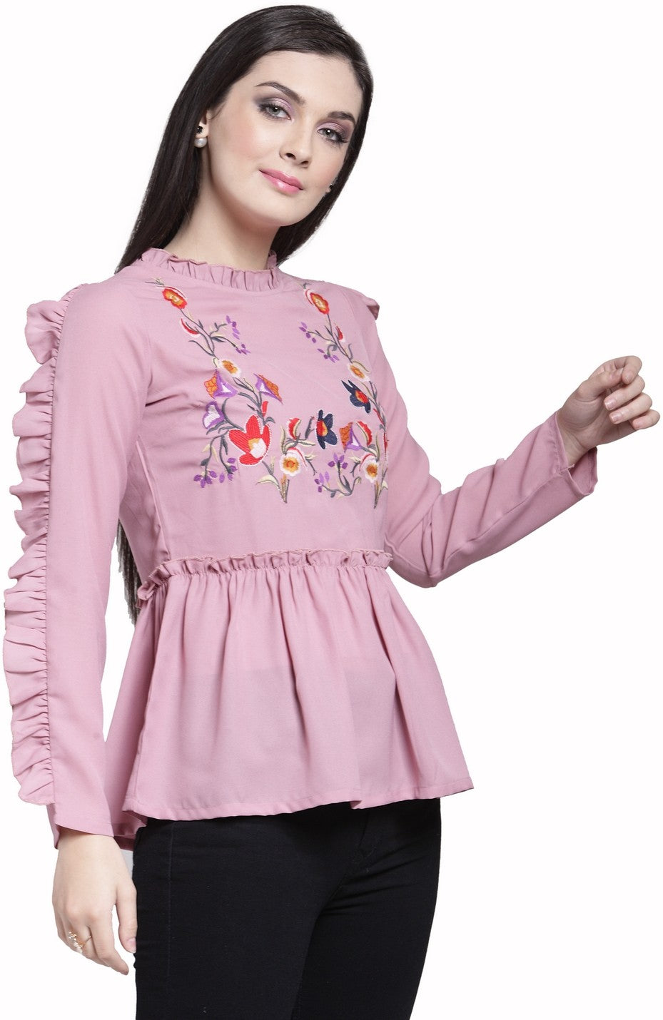 plusS Mauve Embroidered Cinched Waist Top