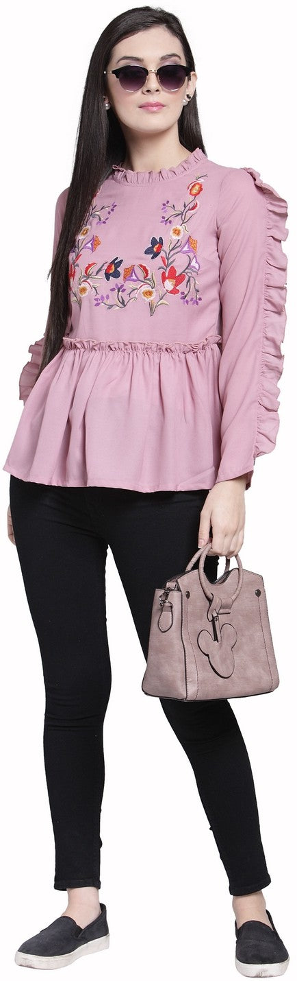 plusS Mauve Embroidered Cinched Waist Top