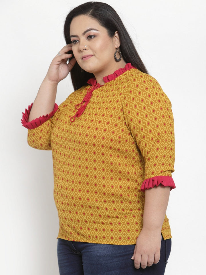 plusS Women Mustard Yellow Printed Top