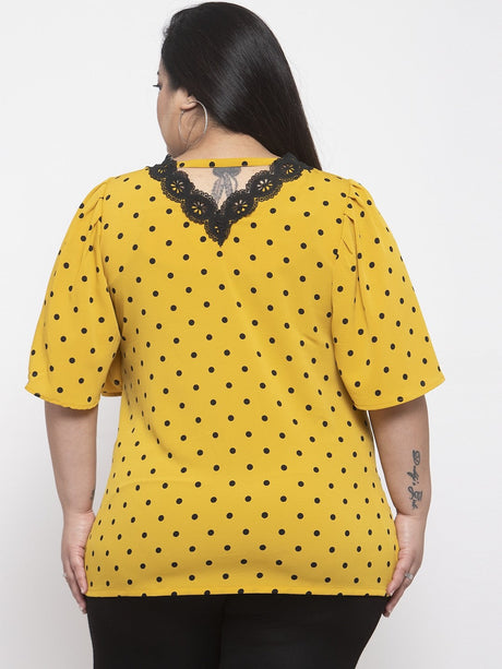 plusS Women Yellow Polka Dot Printed Top