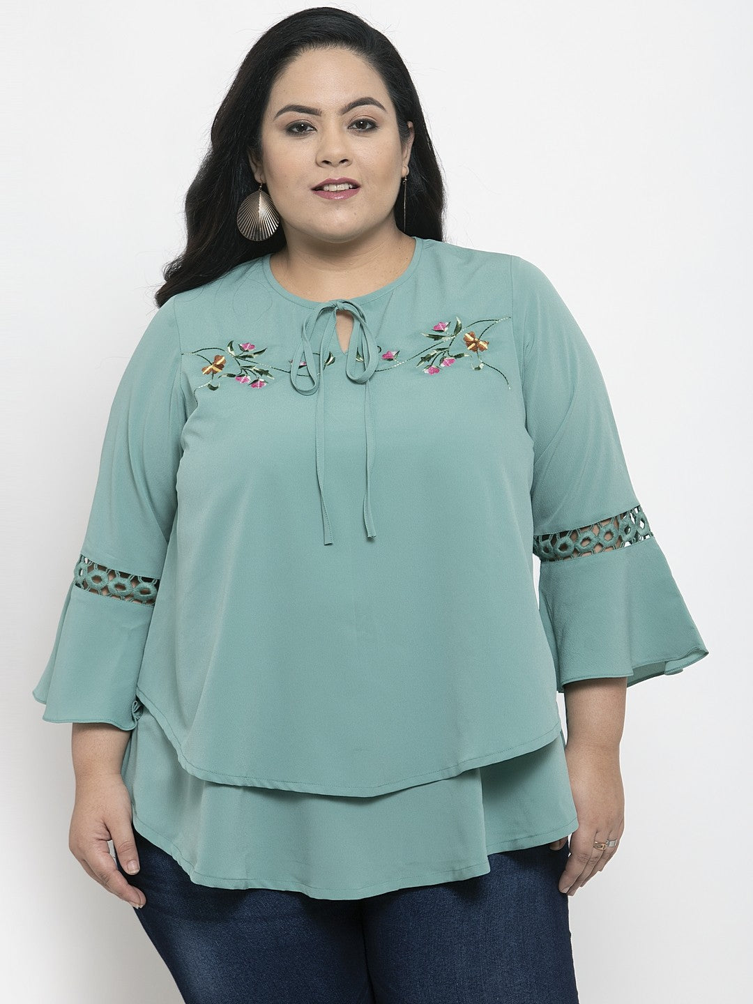 plusS Women Sea Green Self Design Top