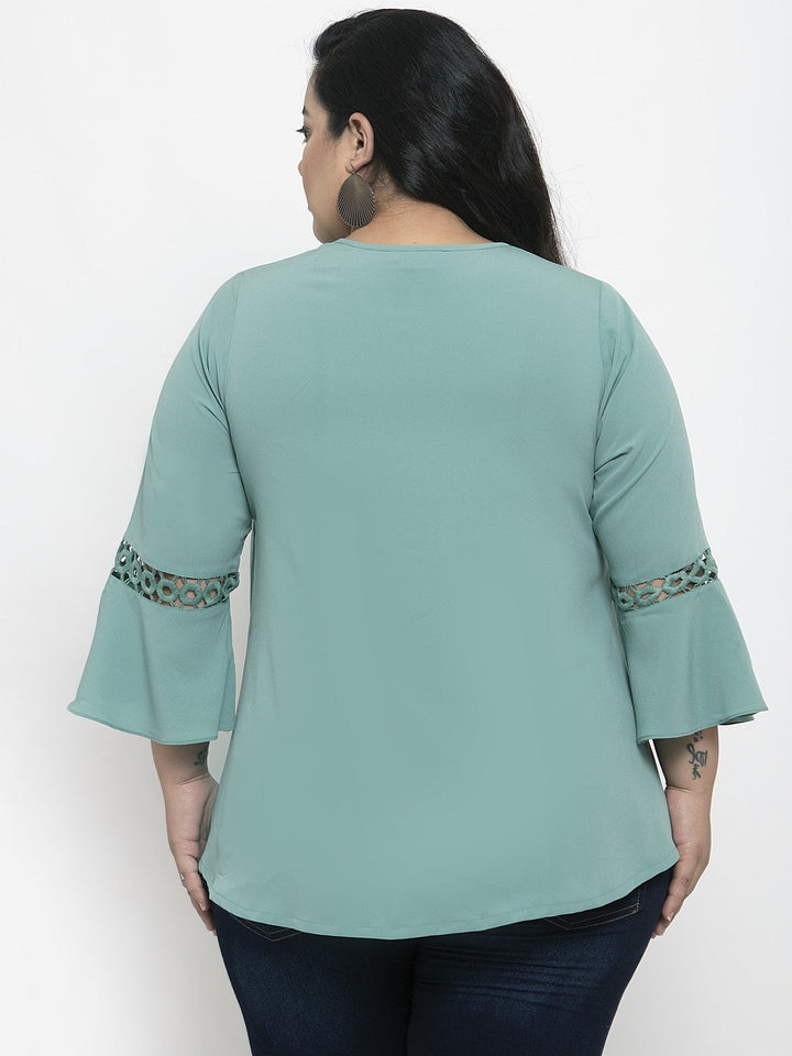 plusS Women Sea Green Self Design Top