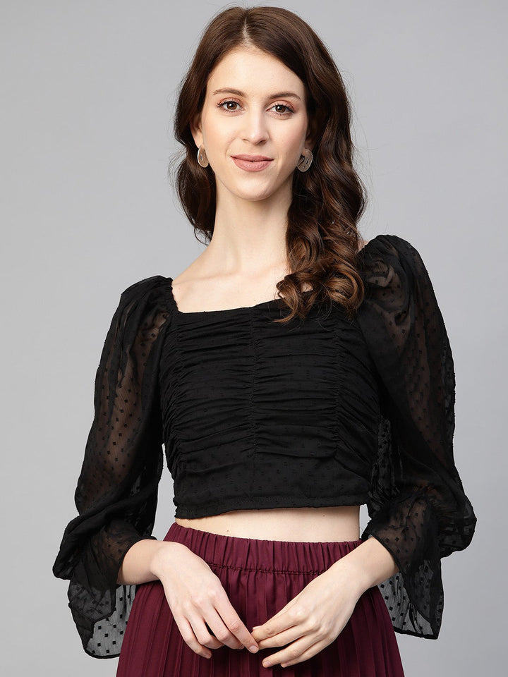 plusS Black Self Design Crop Top