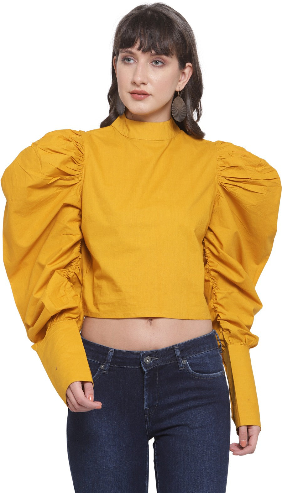 plusS Mustard Yellow Power Shoulders Crop Top