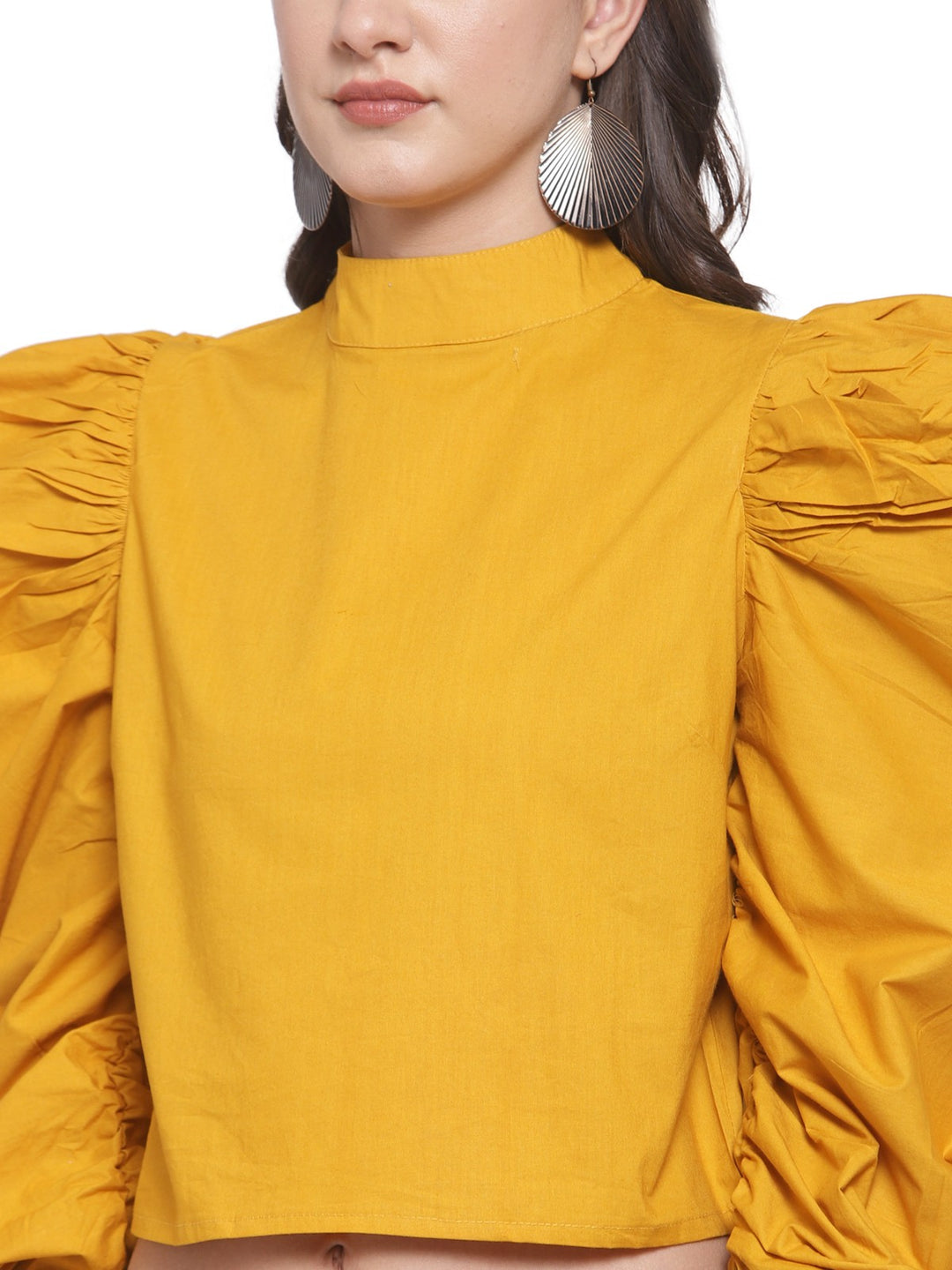 plusS Mustard Yellow Power Shoulders Crop Top