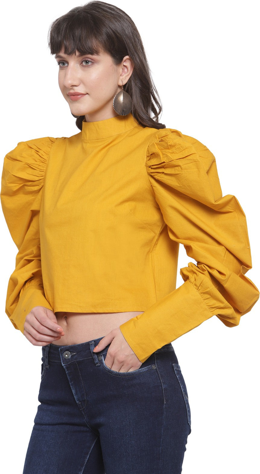 plusS Mustard Yellow Power Shoulders Crop Top