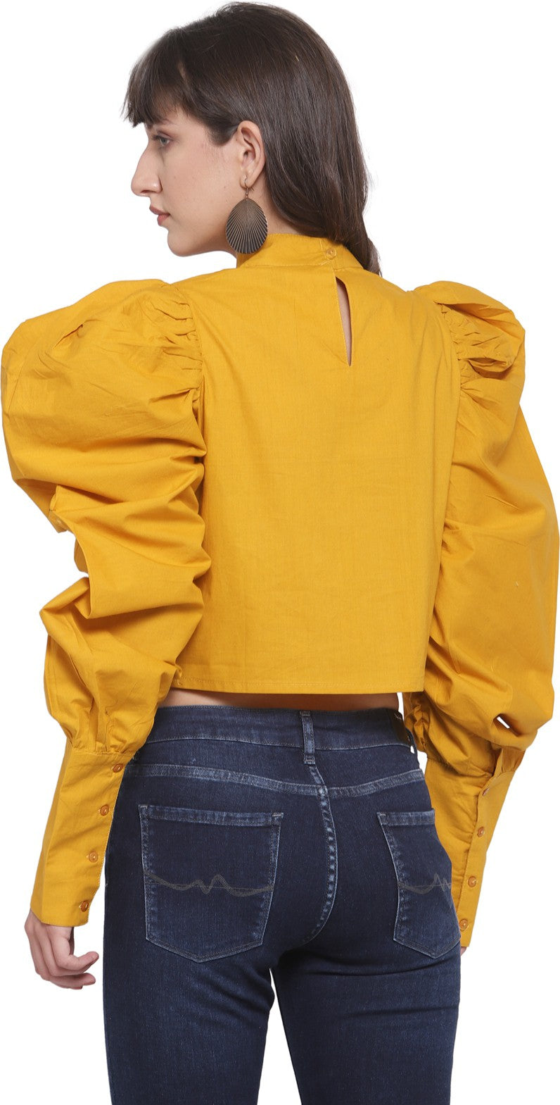 plusS Mustard Yellow Power Shoulders Crop Top