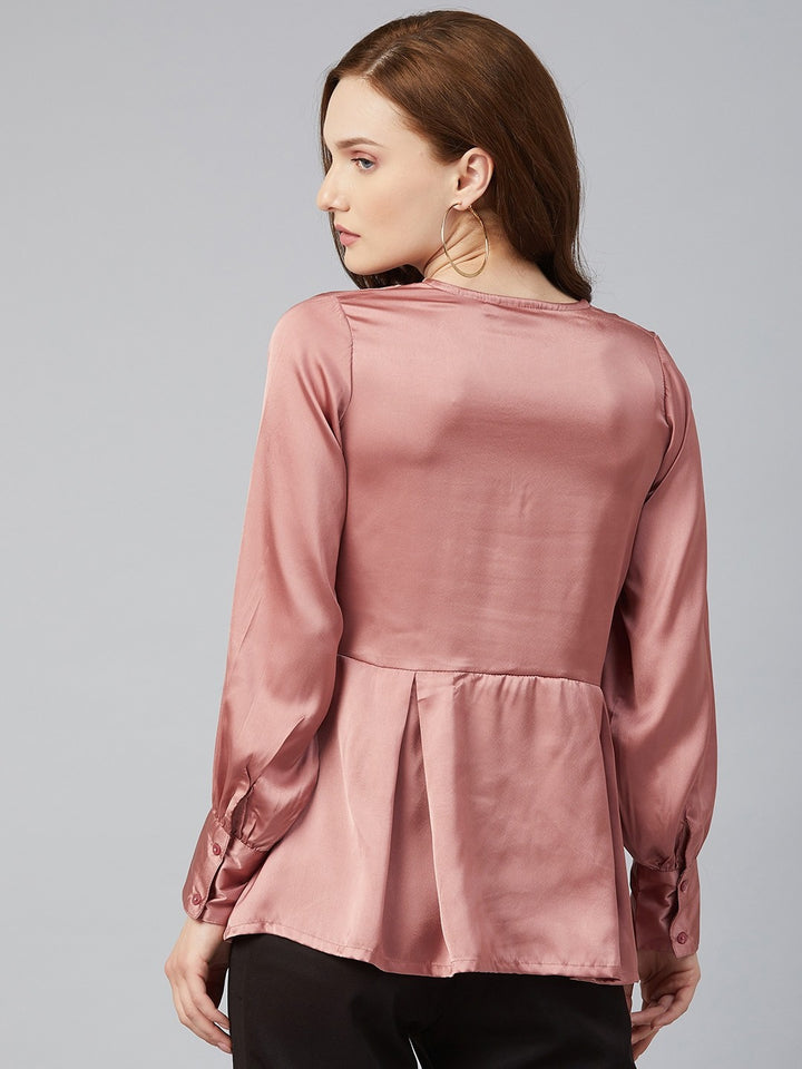 plusS Rose Gold-Coloured Solid Ruched A-Line Top