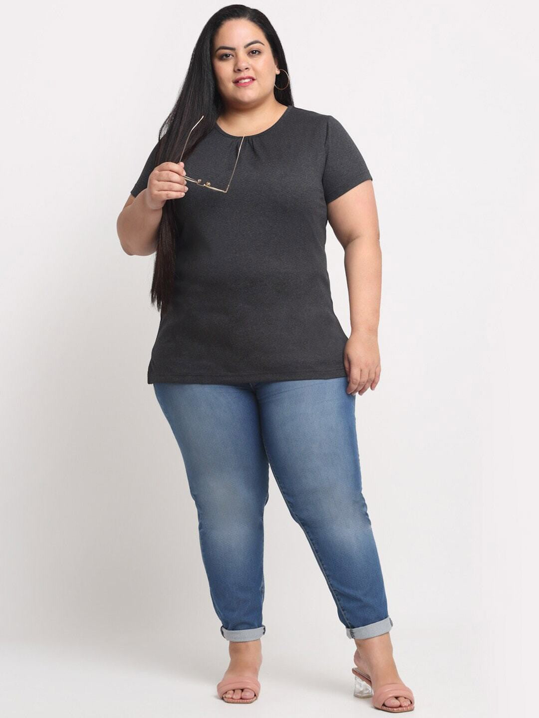 plusS Women Plus Size Charcoal T-shirt