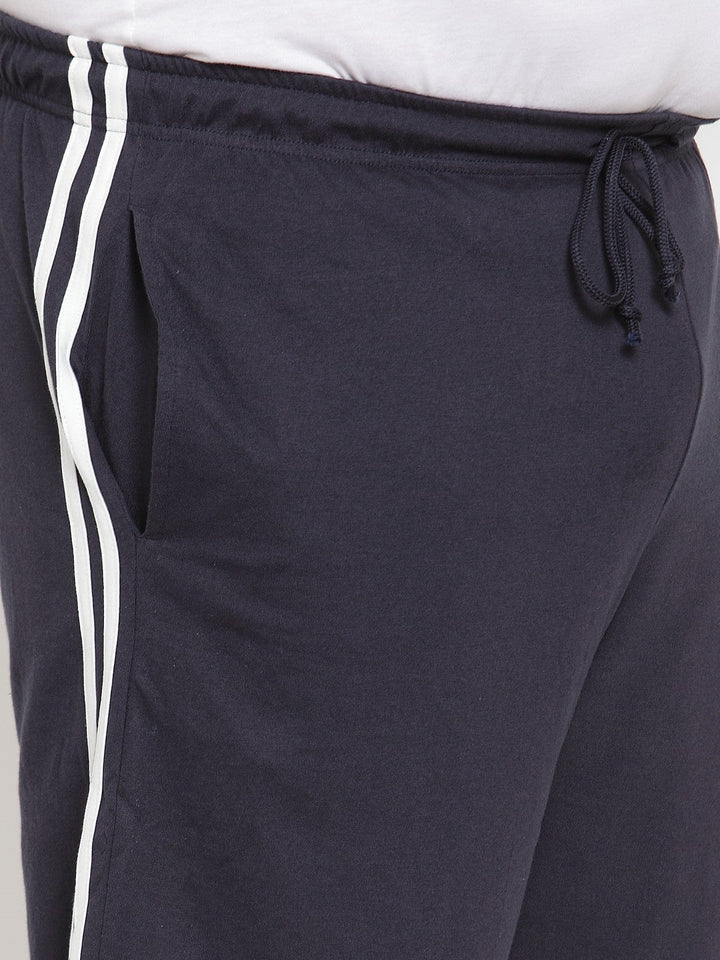 plusS Men Navy Blue Solid Regular Fit Sports Shorts