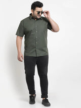 plusS Plus Size Men Olive Green Checked Casual Shirt