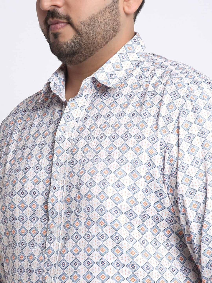 plusS Men Printed Cotton Casual Shirt