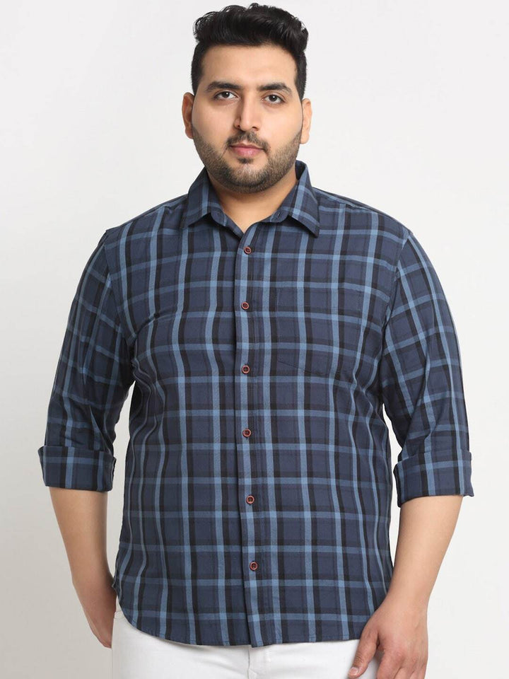 plusS   Tartan Checked Casual Cotton Shirt