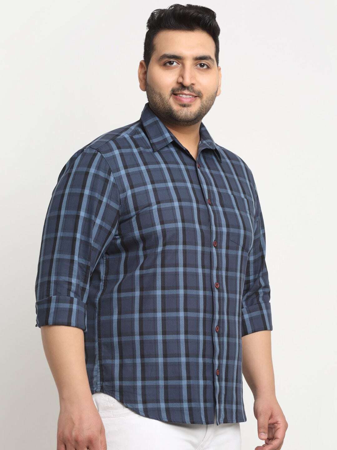 plusS   Tartan Checked Casual Cotton Shirt