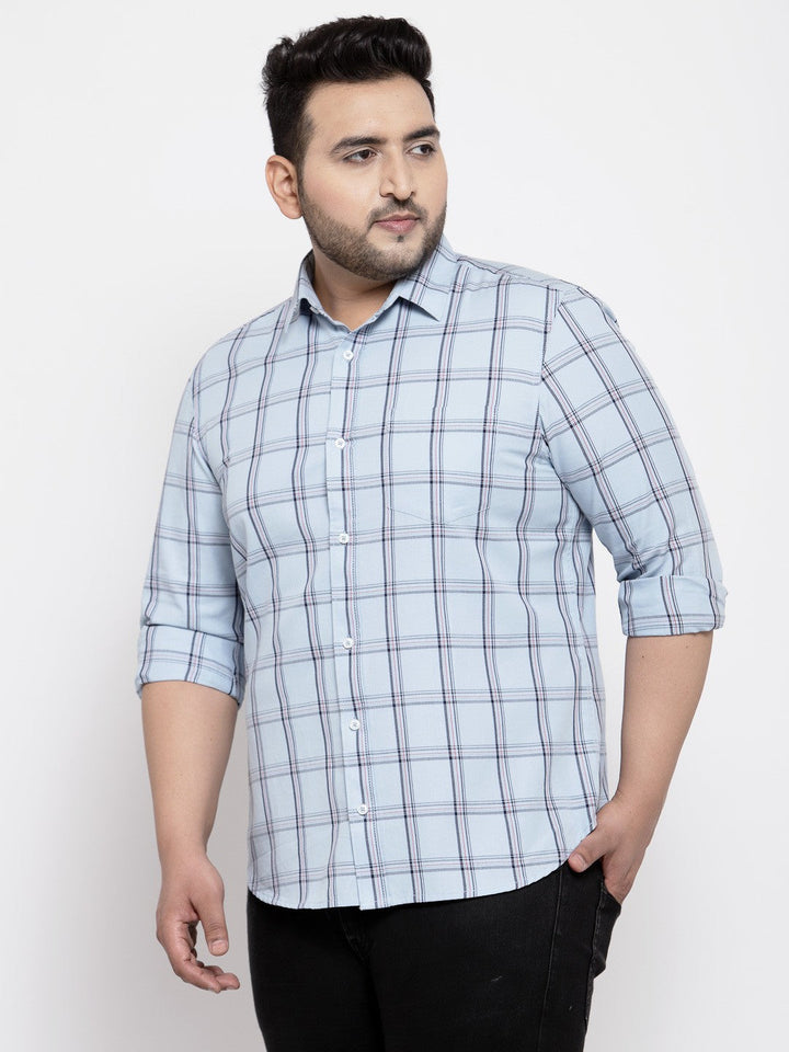 plusS Men Plus Size Blue  Charcoal Grey Regular Fit Checked Casual Shirt