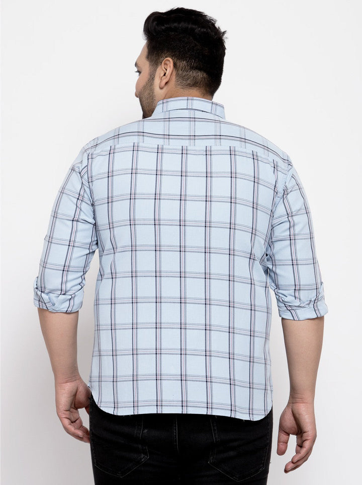 plusS Men Plus Size Blue  Charcoal Grey Regular Fit Checked Casual Shirt