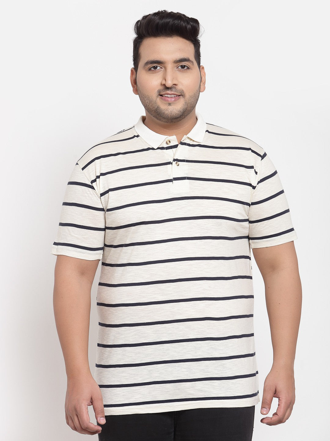 plusS Plus Size Men Off White  Black Striped Pure Cotton T-shirt