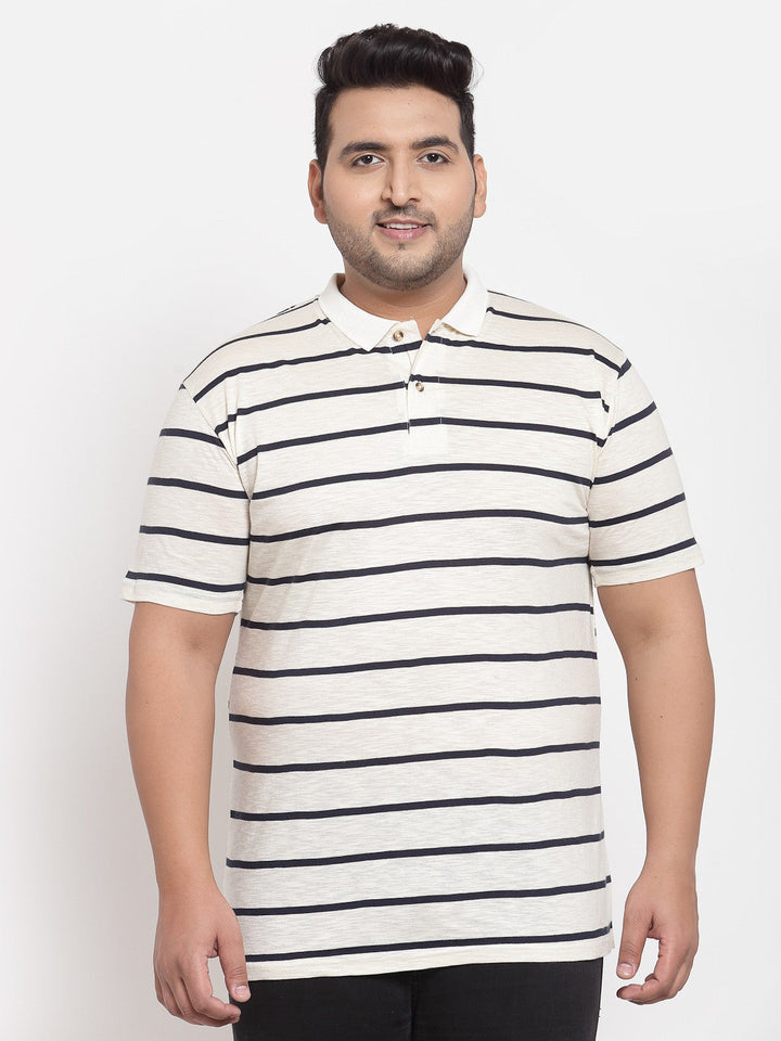 plusS Plus Size Men Off White  Black Striped Pure Cotton T-shirt