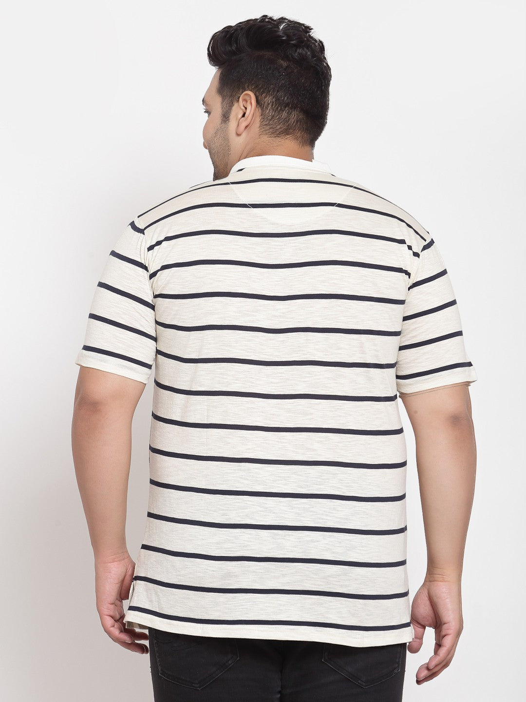 plusS Plus Size Men Off White  Black Striped Pure Cotton T-shirt