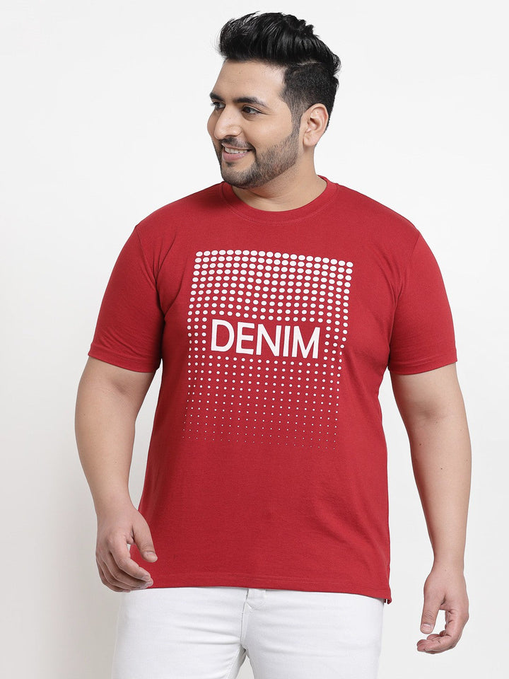 plusS Men Plus Size Red Typography Printed Cotton T-shirt