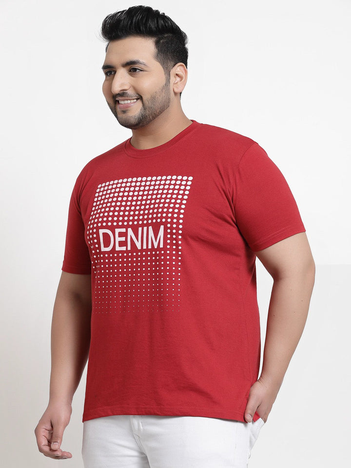 plusS Men Plus Size Red Typography Printed Cotton T-shirt