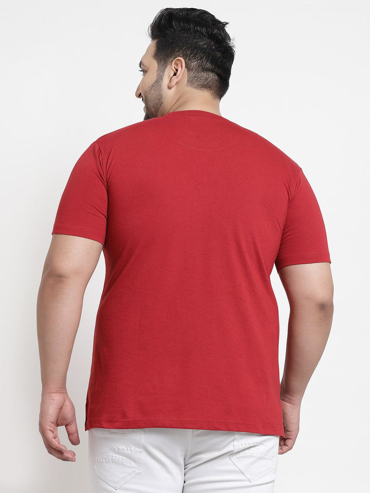 plusS Men Plus Size Red Typography Printed Cotton T-shirt