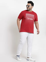 plusS Men Plus Size Red Typography Printed Cotton T-shirt