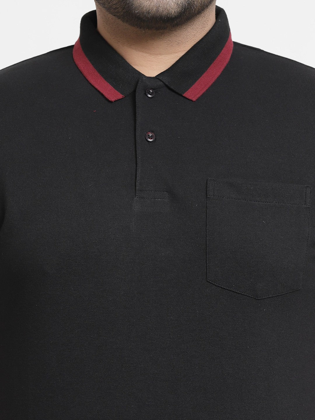 plusS Men Black Polo Collar Cotton T-shirt