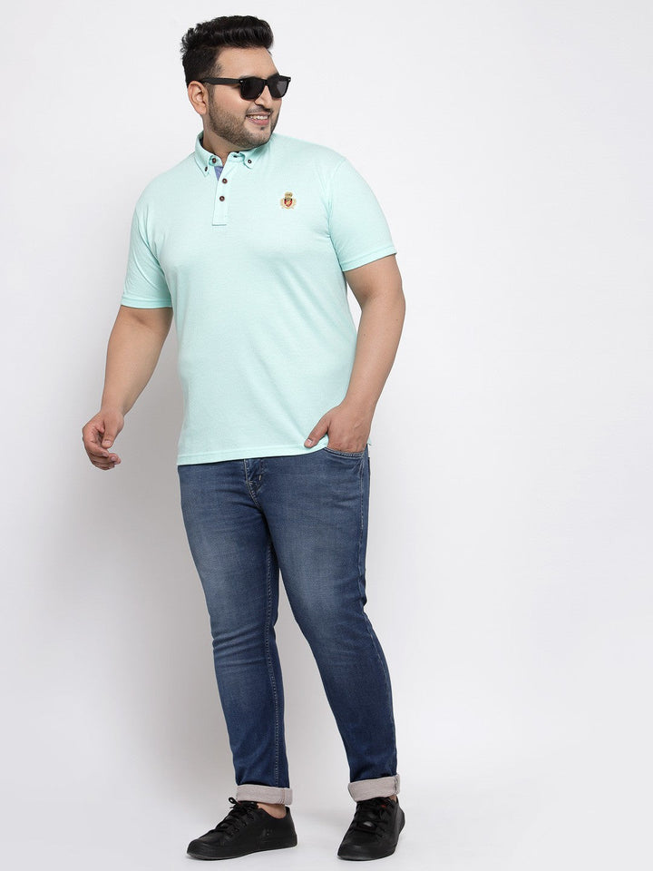 plusS Men Plus Size Blue Solid Round Neck T-shirt