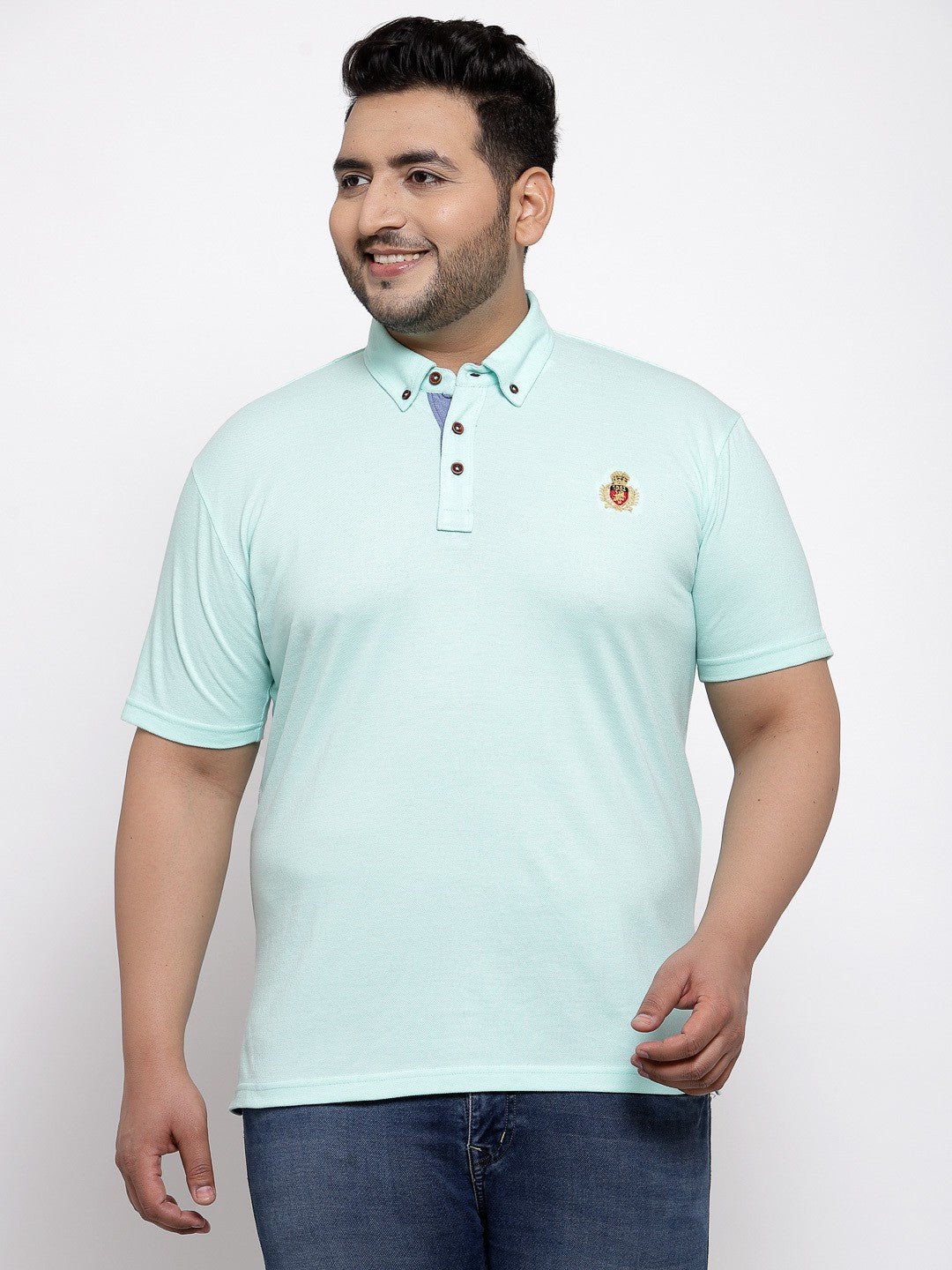 plusS Men Plus Size Blue Solid Round Neck T-shirt