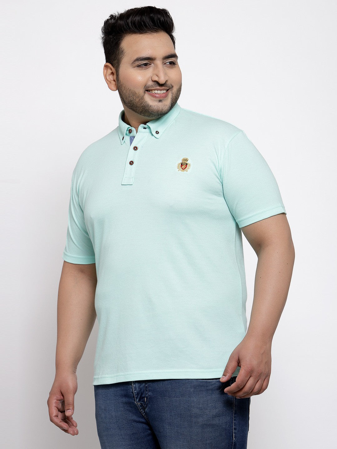 plusS Men Plus Size Blue Solid Round Neck T-shirt