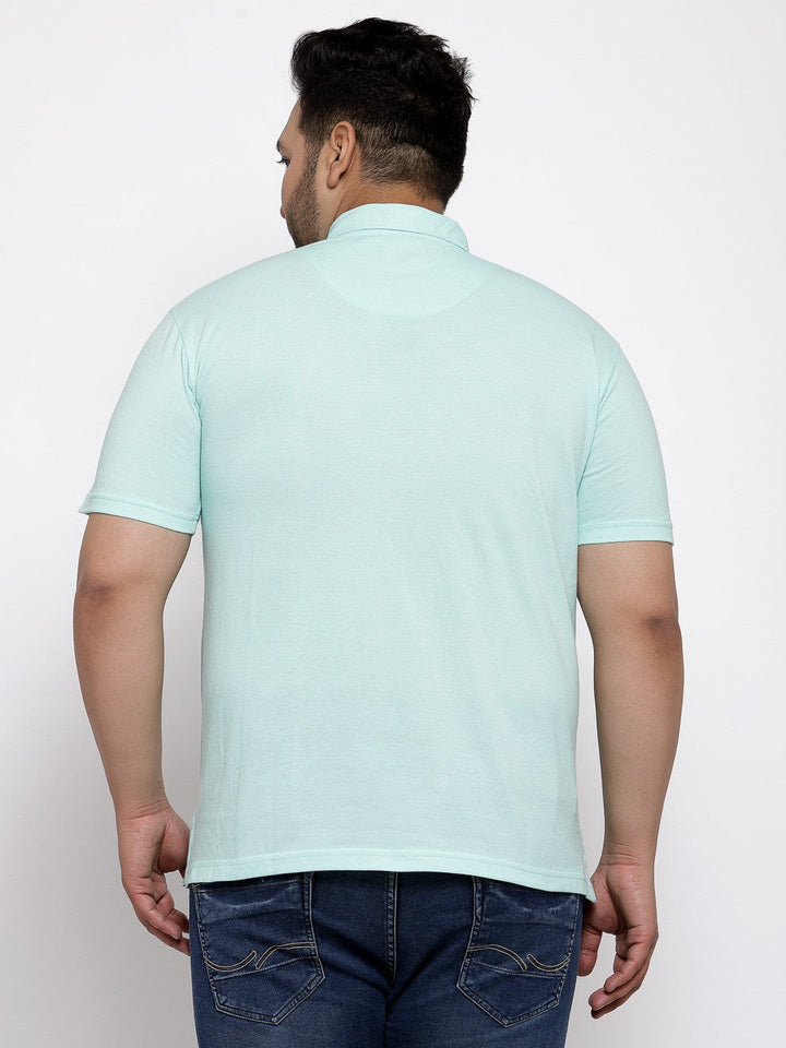 plusS Men Plus Size Blue Solid Round Neck T-shirt