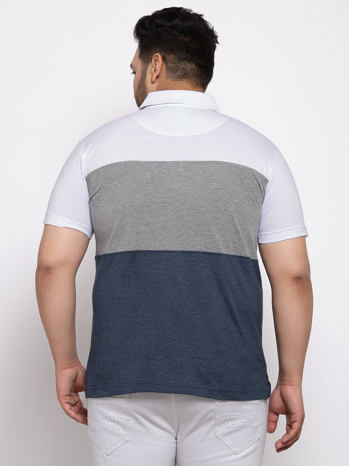 plusS Men Blue Colourblocked Round Neck Cotton T-shirt